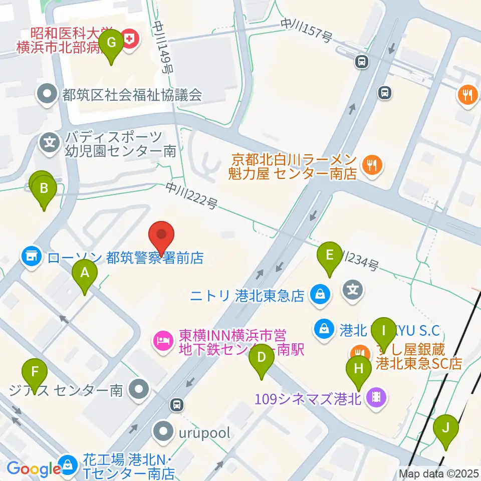 都筑公会堂周辺のカフェ一覧地図