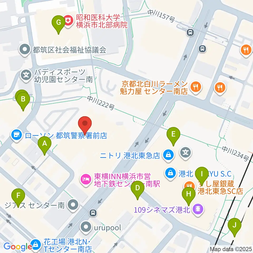 都筑公会堂周辺のカフェ一覧地図