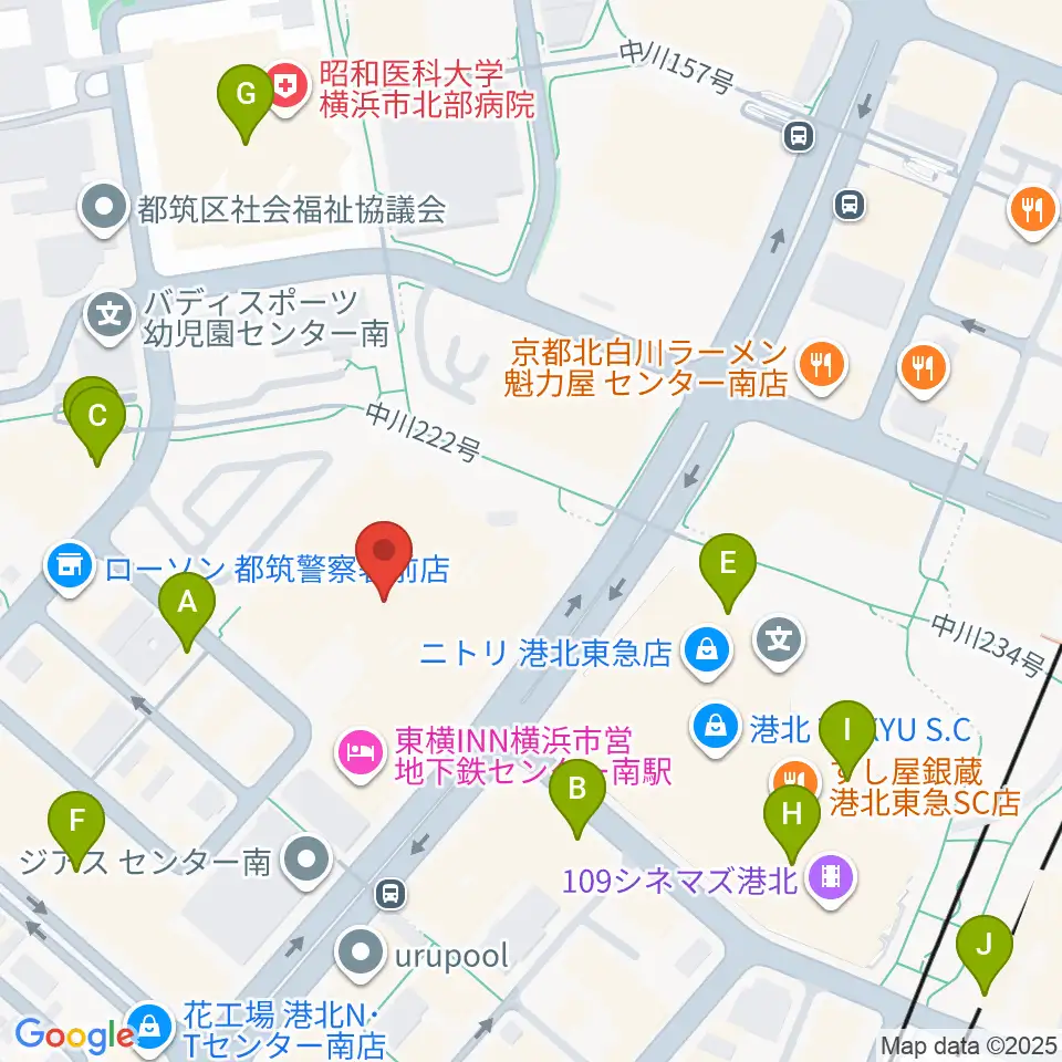 都筑公会堂周辺のカフェ一覧地図