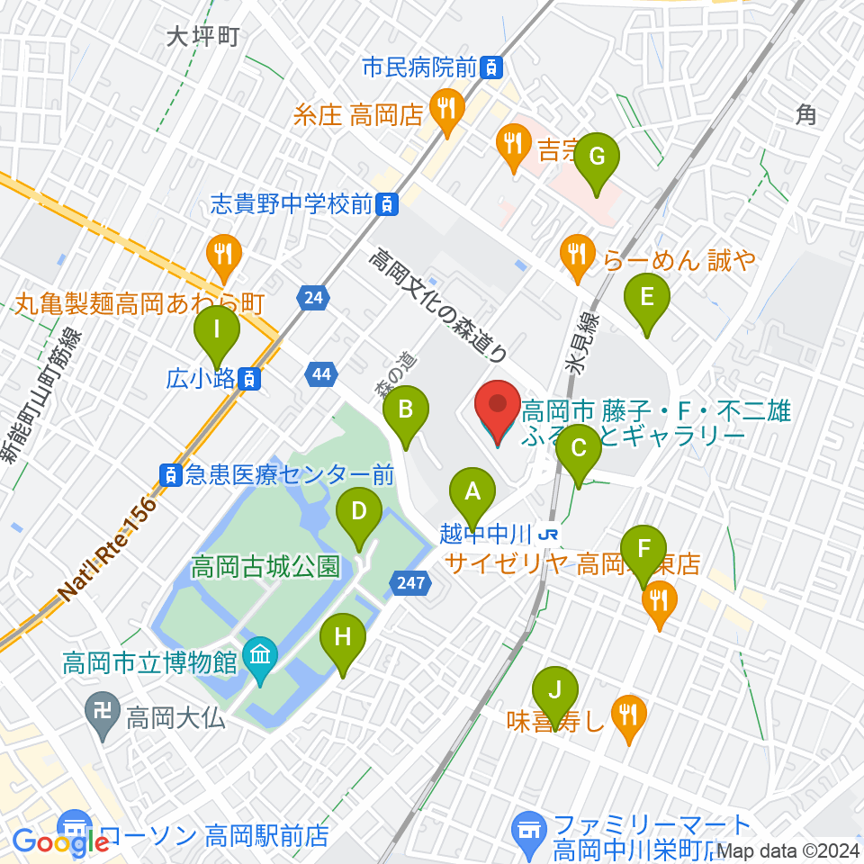 高岡市美術館周辺のカフェ一覧地図