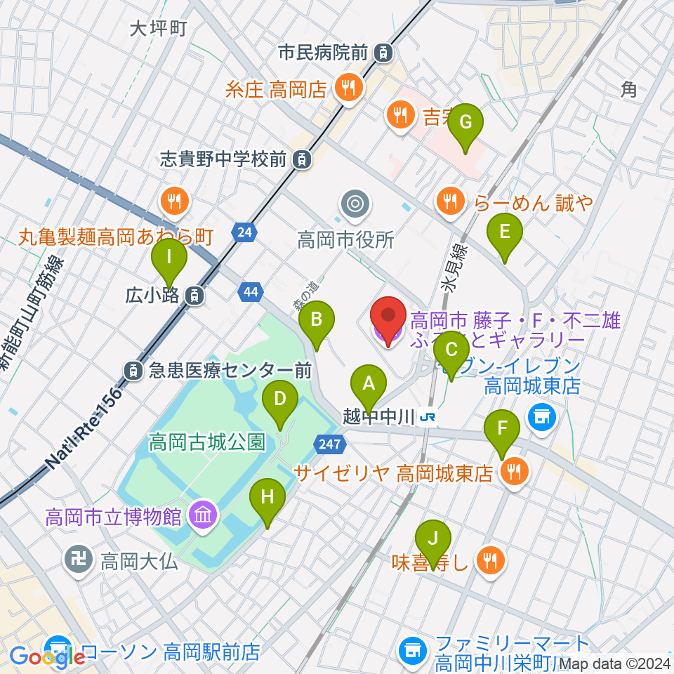 高岡市美術館周辺のカフェ一覧地図