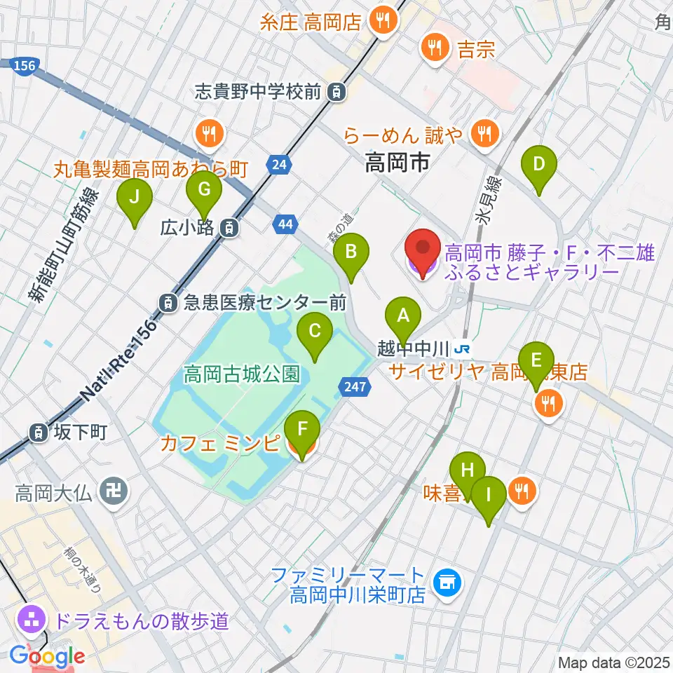 高岡市美術館周辺のカフェ一覧地図
