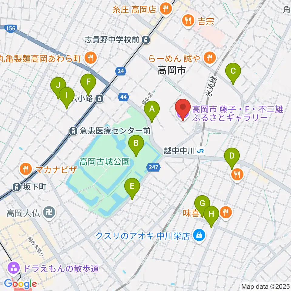 高岡市美術館周辺のカフェ一覧地図