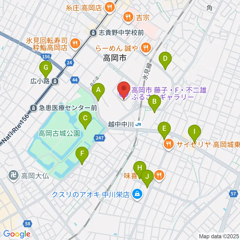 高岡市美術館周辺のカフェ一覧地図
