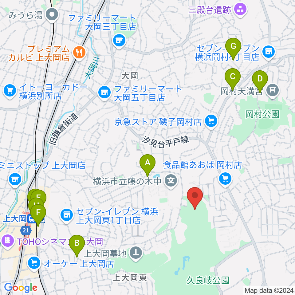 久良岐能舞台周辺のカフェ一覧地図