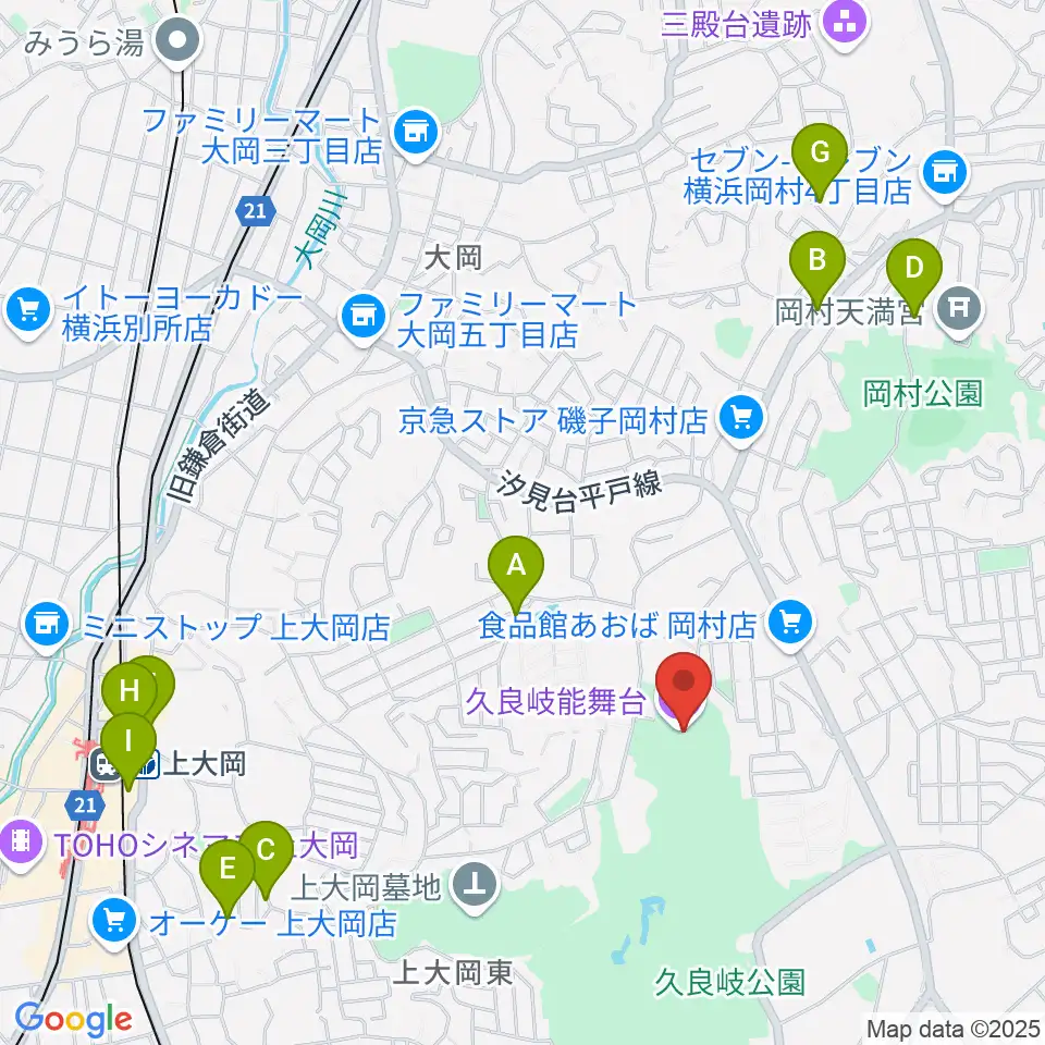 久良岐能舞台周辺のカフェ一覧地図