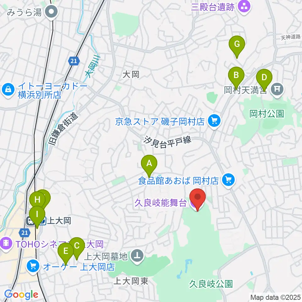 久良岐能舞台周辺のカフェ一覧地図