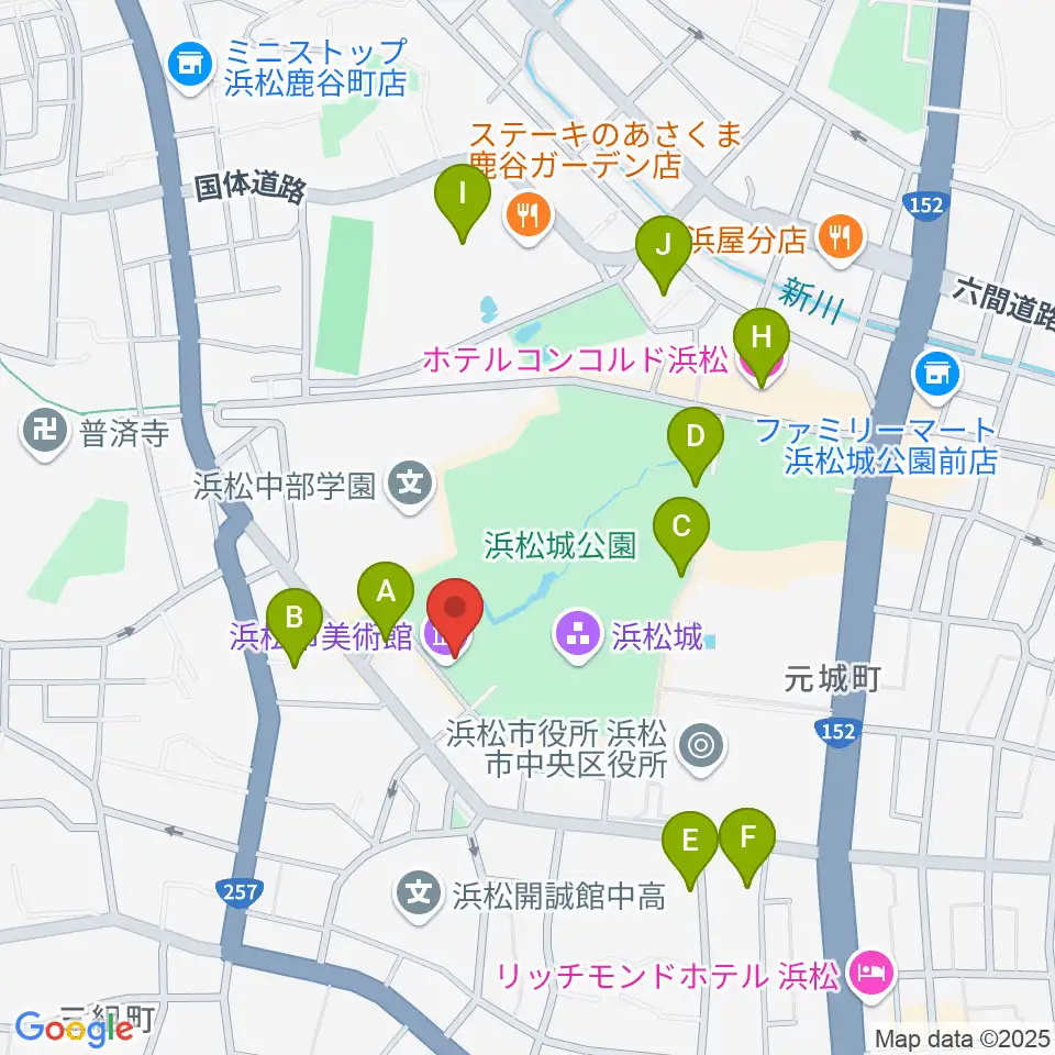 浜松市美術館周辺のカフェ一覧地図