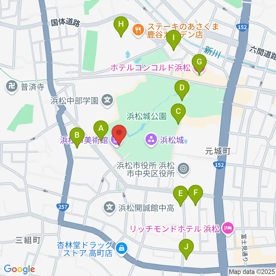 浜松市美術館周辺のカフェ一覧地図