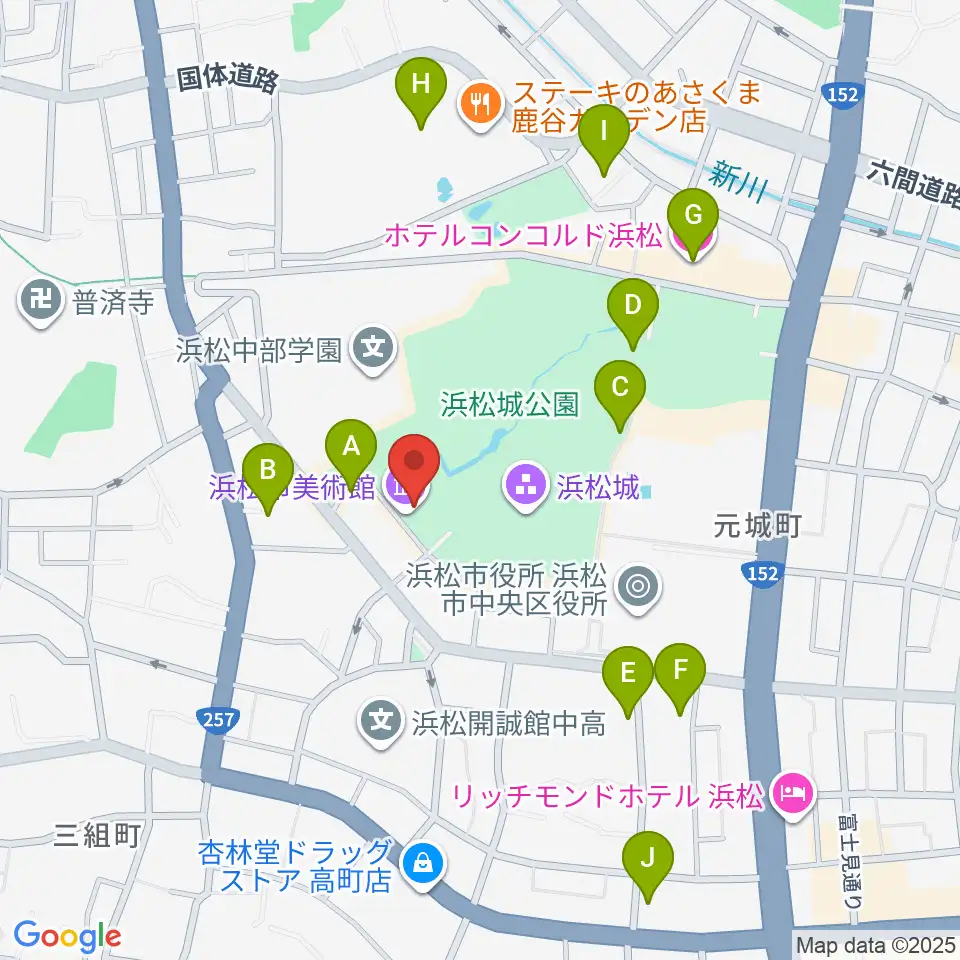 浜松市美術館周辺のカフェ一覧地図