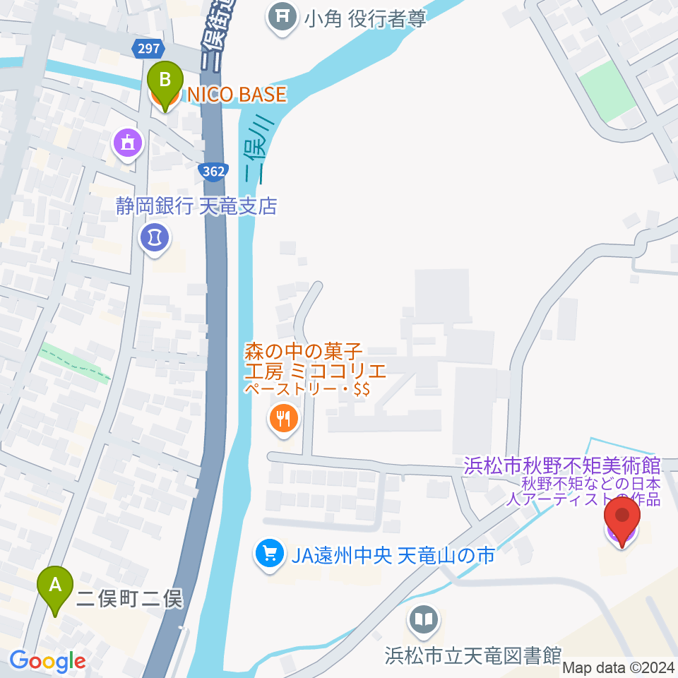 浜松市秋野不矩美術館周辺のカフェ一覧地図