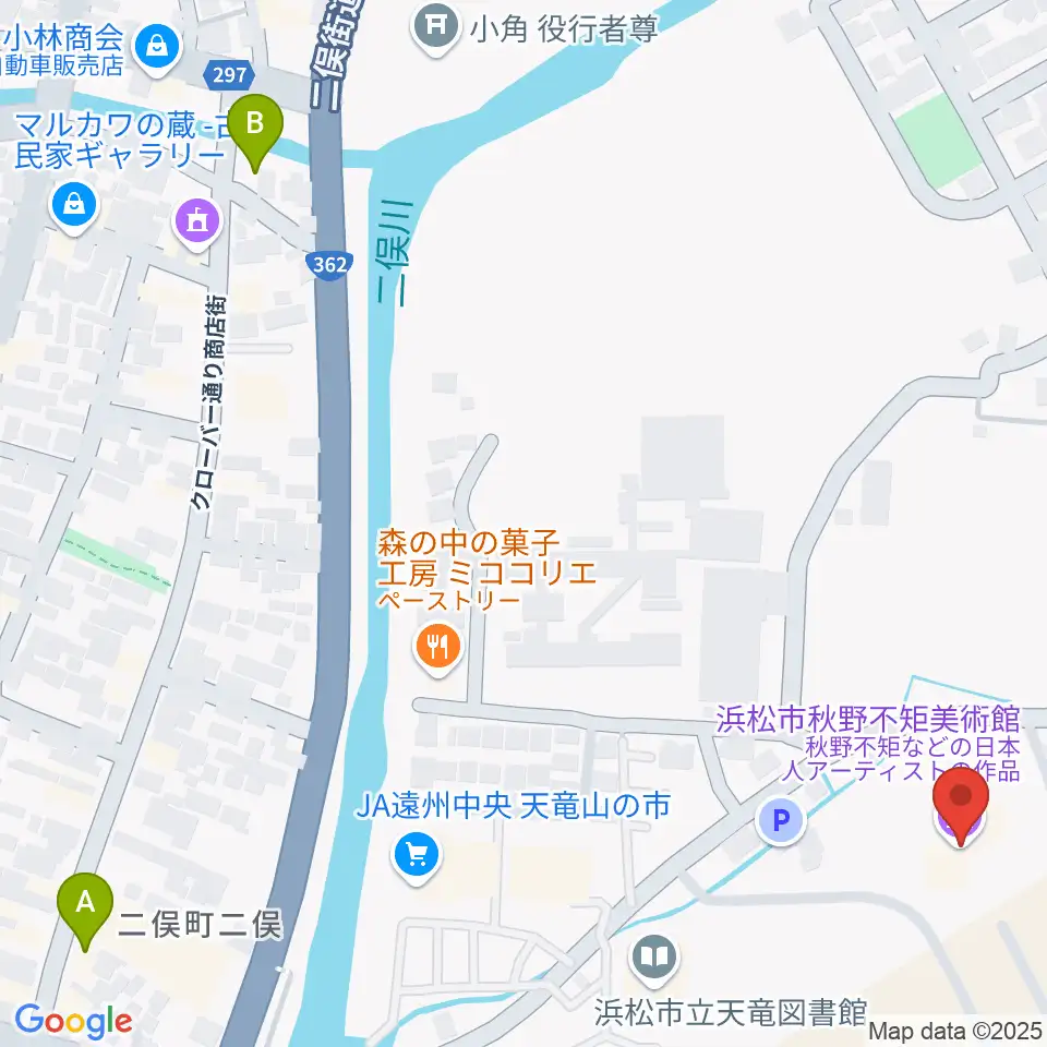 浜松市秋野不矩美術館周辺のカフェ一覧地図