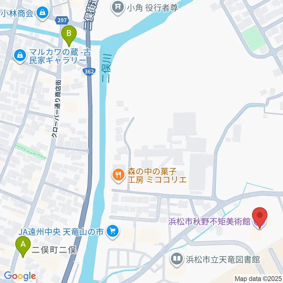 浜松市秋野不矩美術館周辺のカフェ一覧地図
