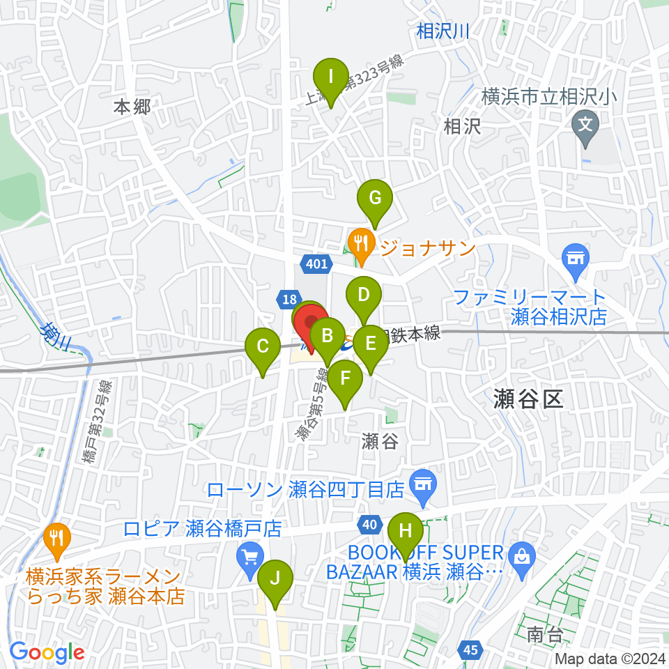 瀬谷区民文化センターあじさいプラザ周辺のカフェ一覧地図