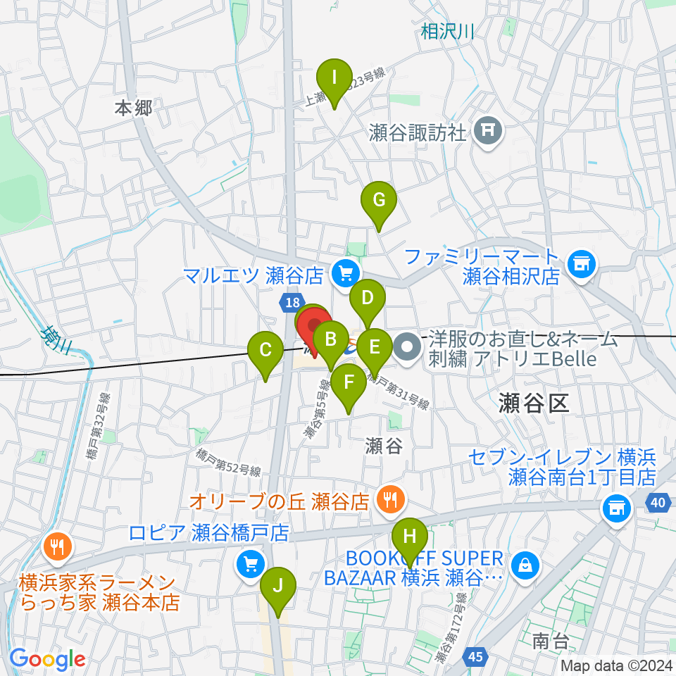 瀬谷区民文化センターあじさいプラザ周辺のカフェ一覧地図