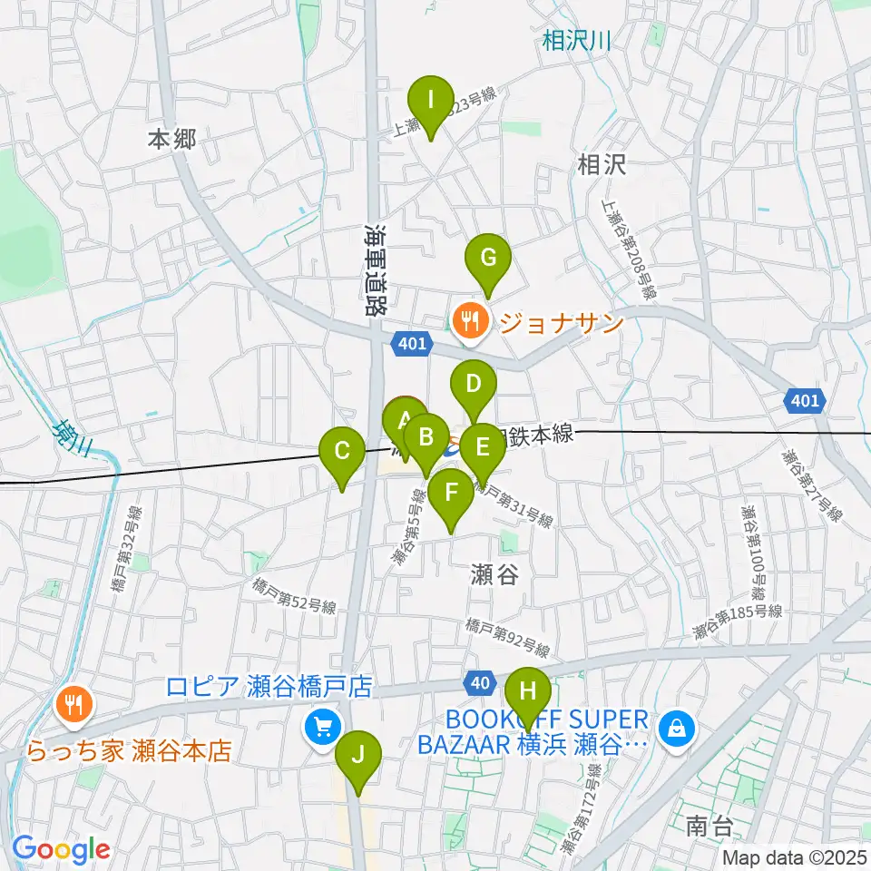 瀬谷区民文化センターあじさいプラザ周辺のカフェ一覧地図