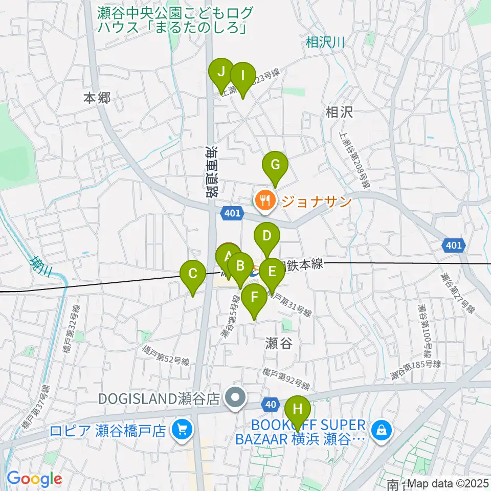 瀬谷区民文化センターあじさいプラザ周辺のカフェ一覧地図