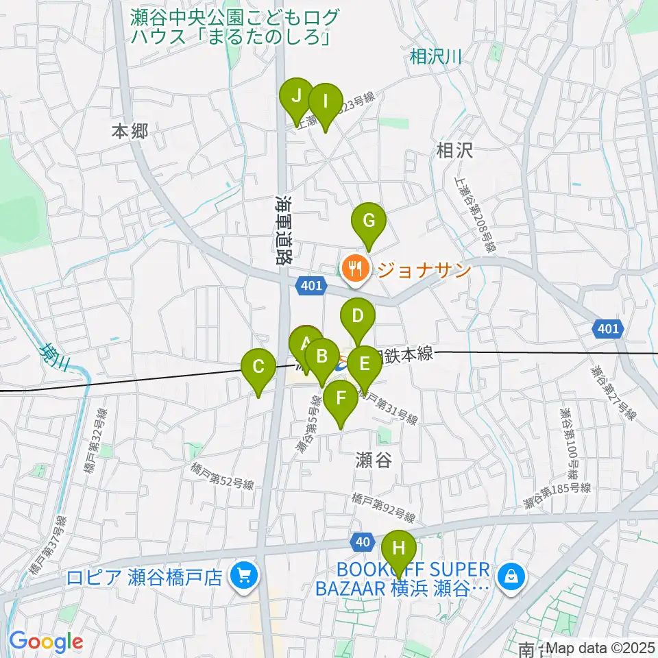 瀬谷区民文化センターあじさいプラザ周辺のカフェ一覧地図