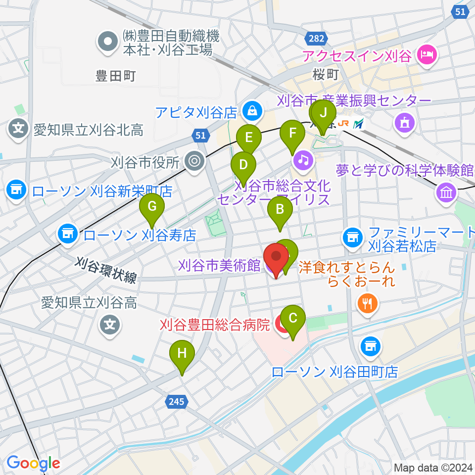 刈谷市美術館周辺のカフェ一覧地図