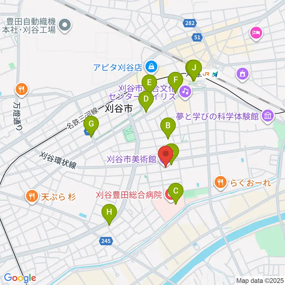 刈谷市美術館周辺のカフェ一覧地図