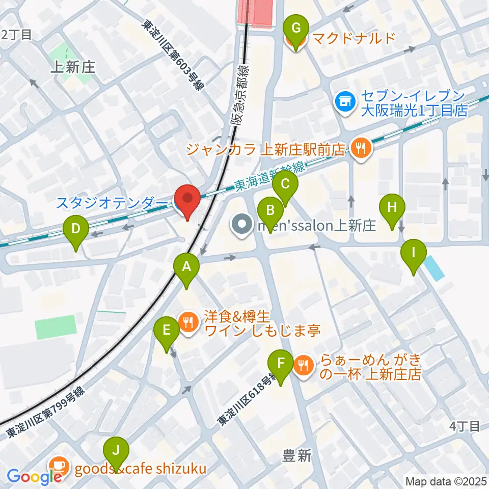上新庄スタジオテンダー周辺のカフェ一覧地図