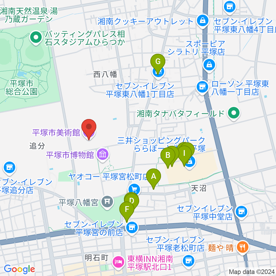 平塚市美術館周辺のカフェ一覧地図