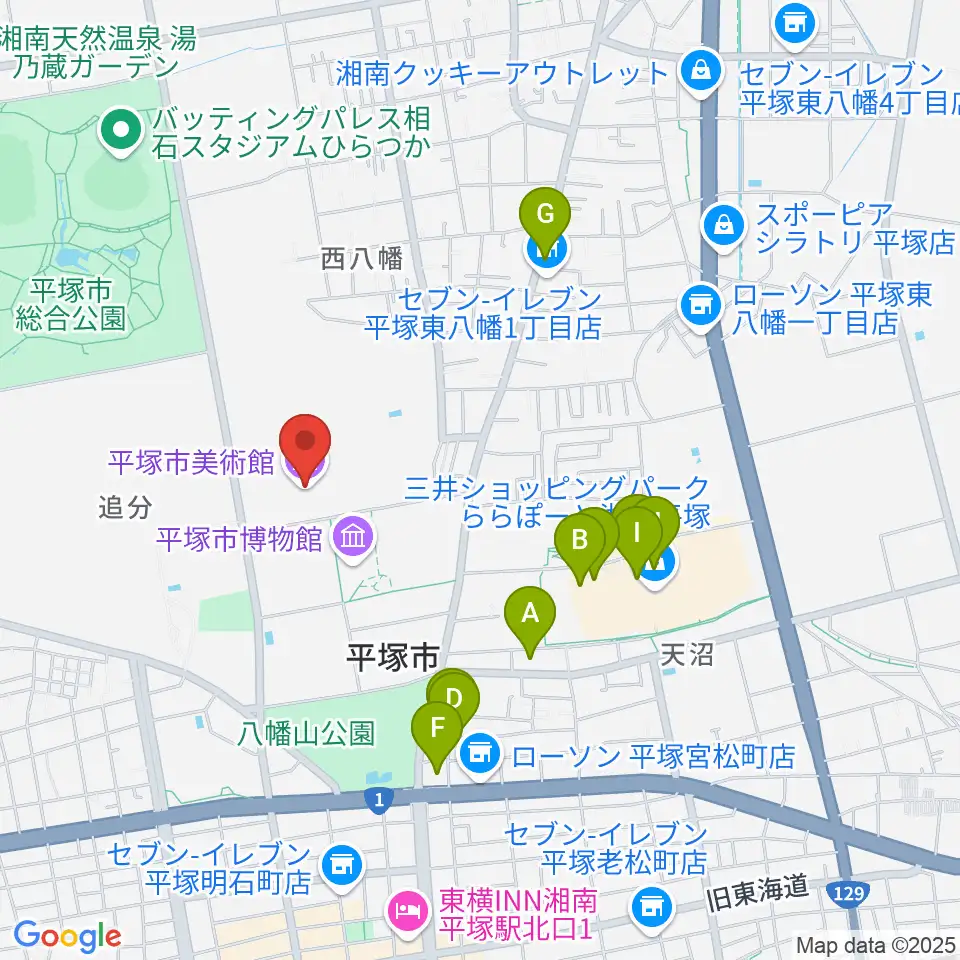 平塚市美術館周辺のカフェ一覧地図