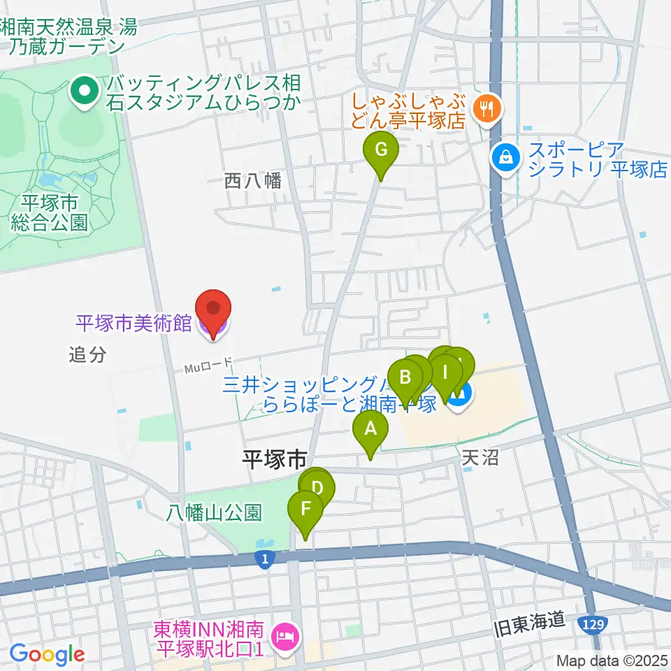 平塚市美術館周辺のカフェ一覧地図