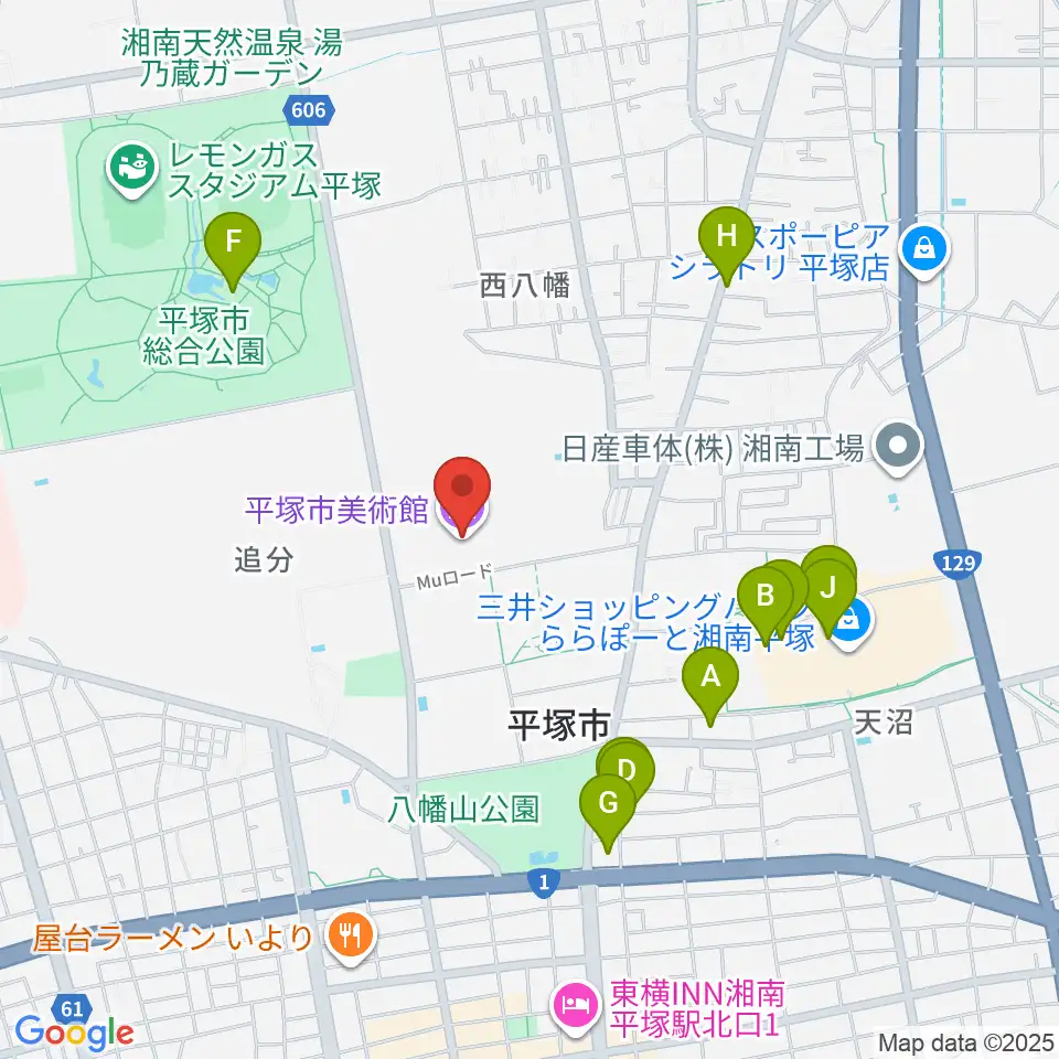 平塚市美術館周辺のカフェ一覧地図