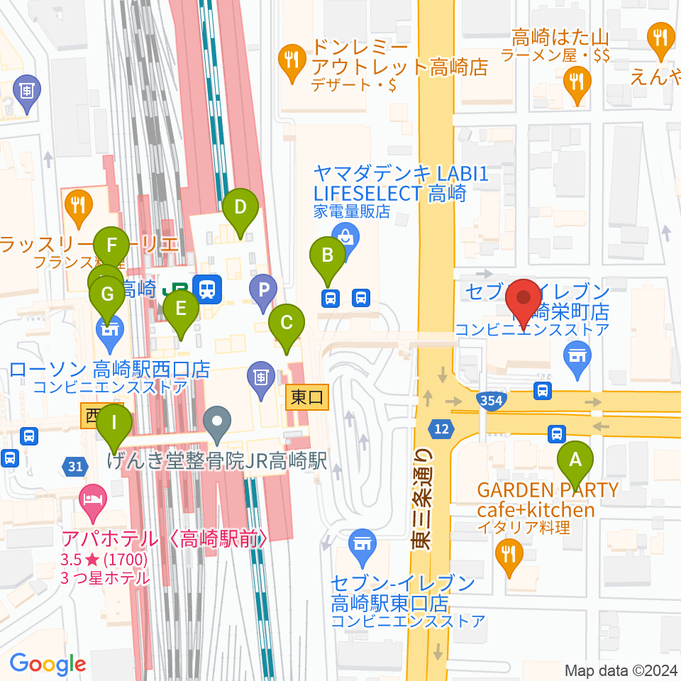 高崎市タワー美術館周辺のカフェ一覧地図