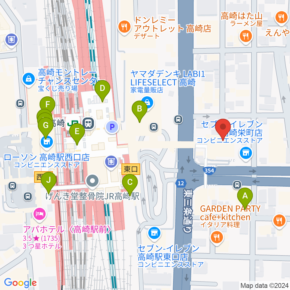 高崎市タワー美術館周辺のカフェ一覧地図