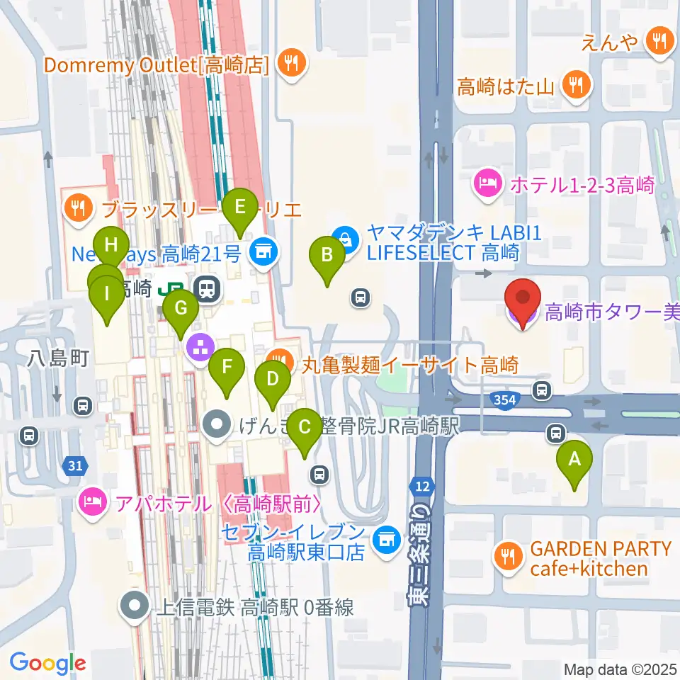 高崎市タワー美術館周辺のカフェ一覧地図