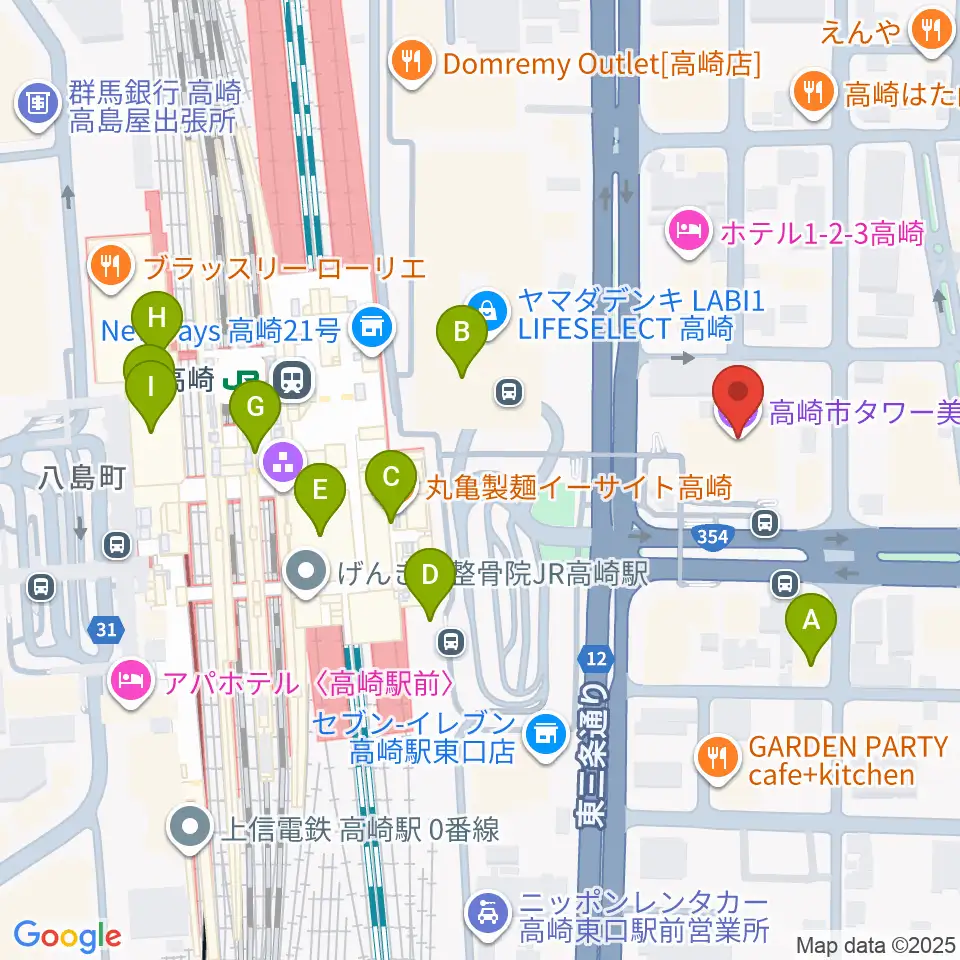高崎市タワー美術館周辺のカフェ一覧地図