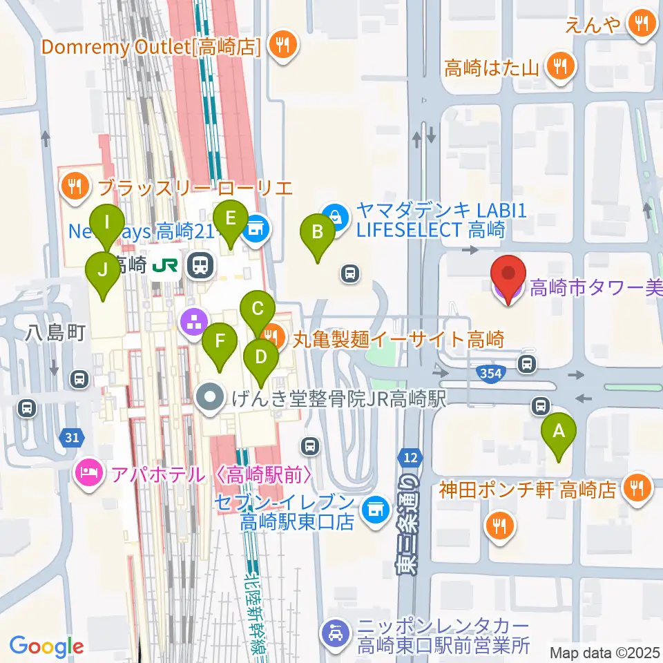 高崎市タワー美術館周辺のカフェ一覧地図