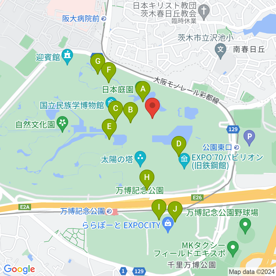 大阪日本民芸館周辺のカフェ一覧地図