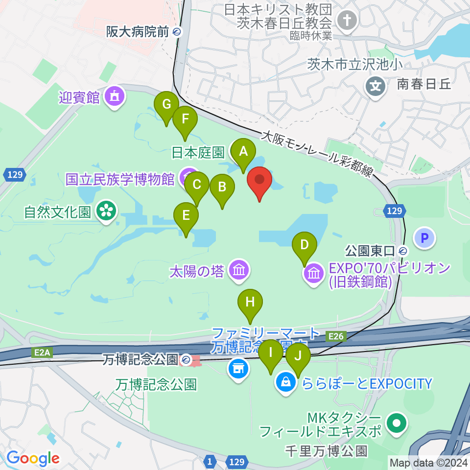 大阪日本民芸館周辺のカフェ一覧地図