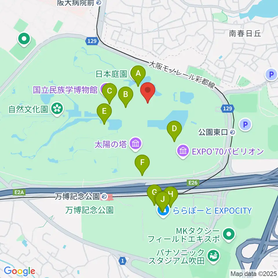 大阪日本民芸館周辺のカフェ一覧地図