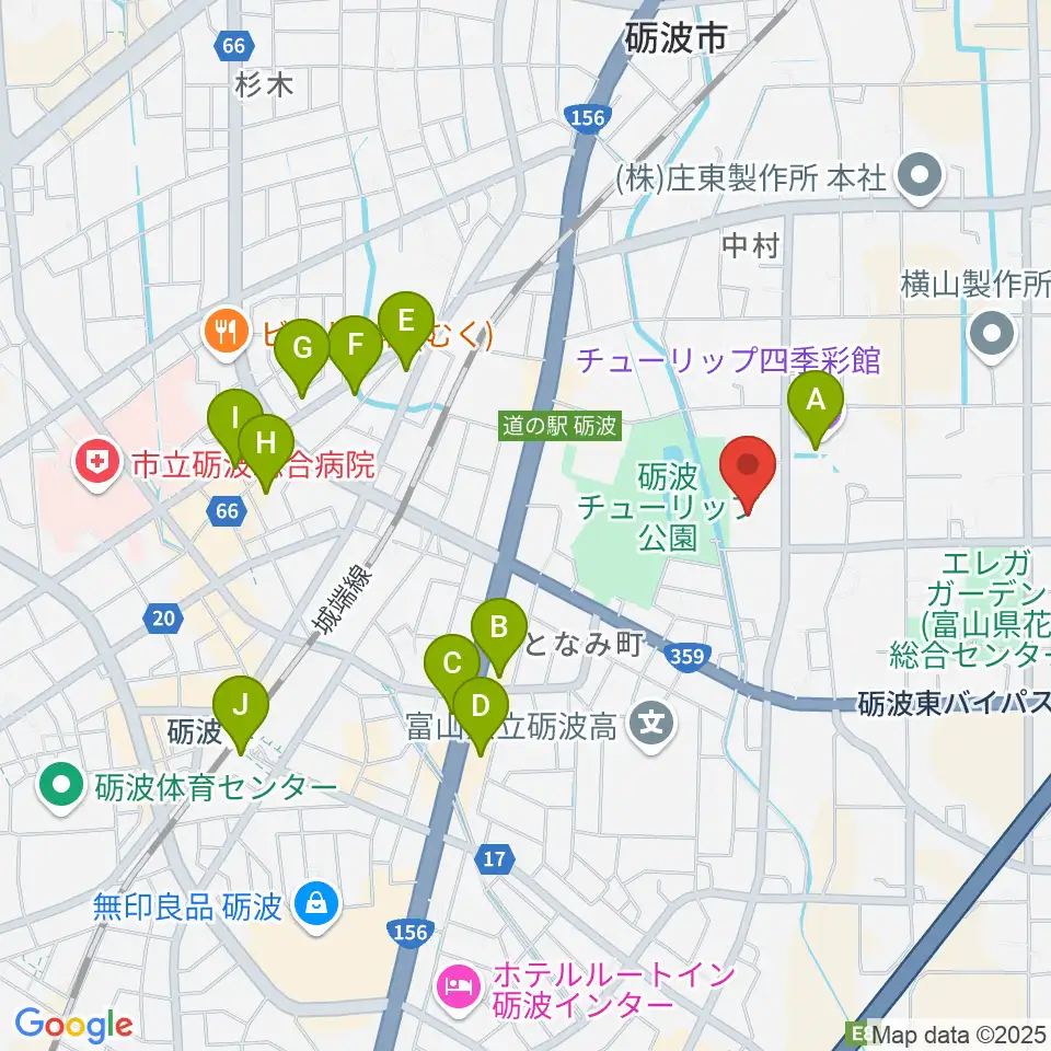 砺波市美術館周辺のカフェ一覧地図