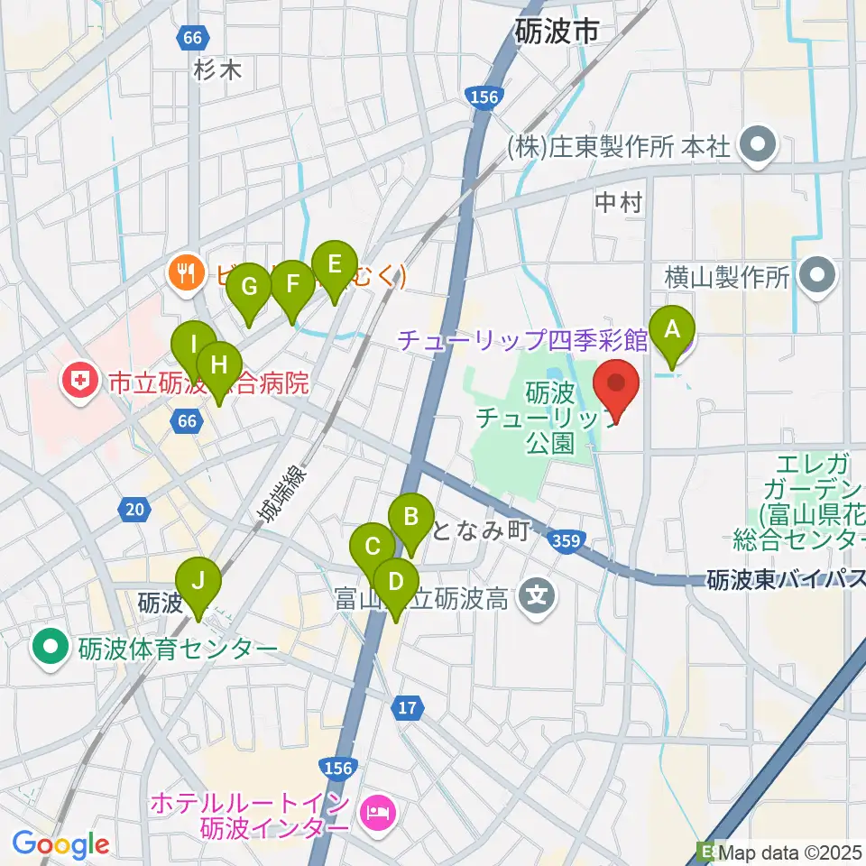 砺波市美術館周辺のカフェ一覧地図