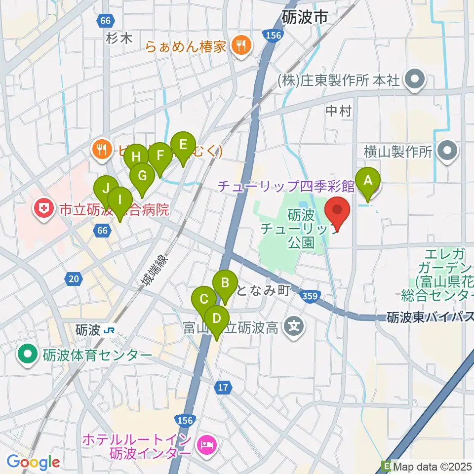 砺波市美術館周辺のカフェ一覧地図