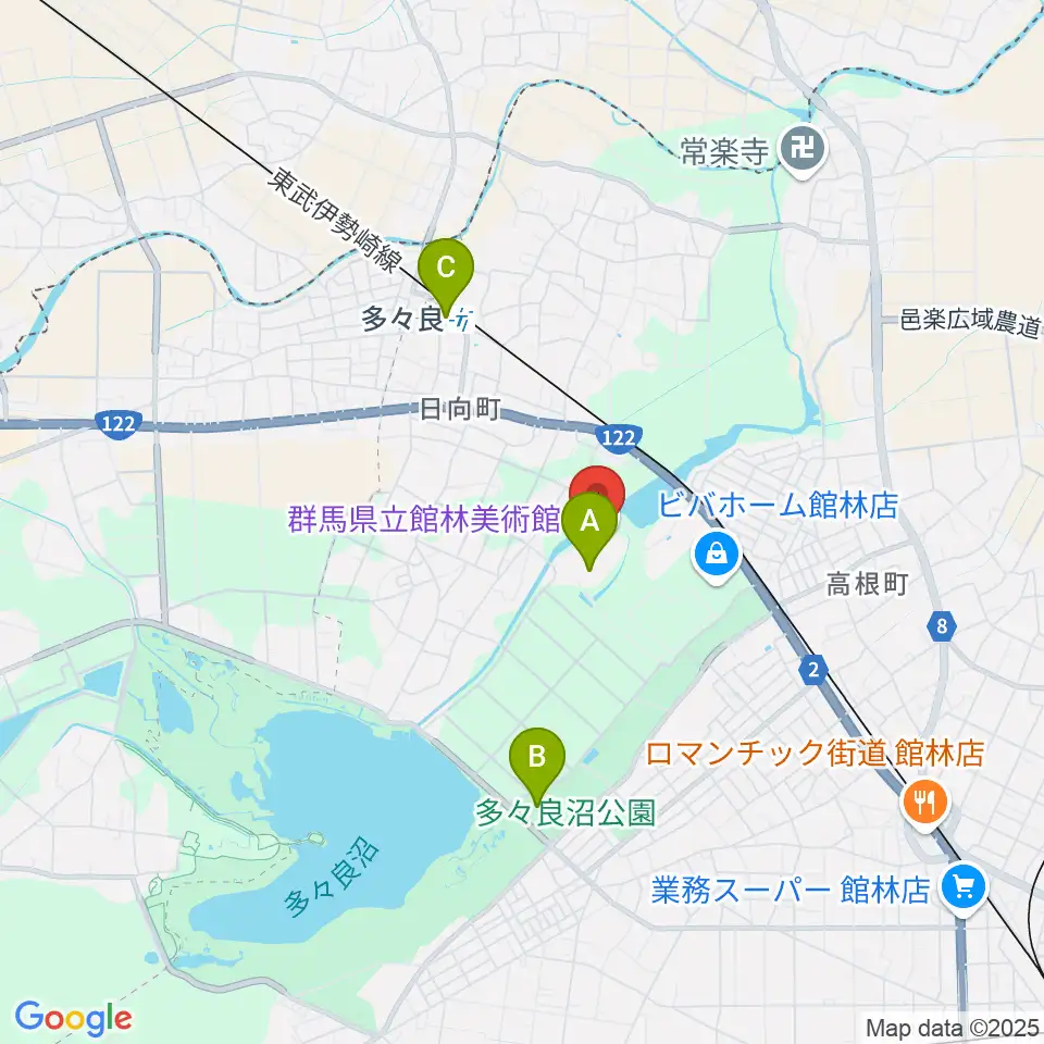 群馬県立館林美術館周辺のカフェ一覧地図