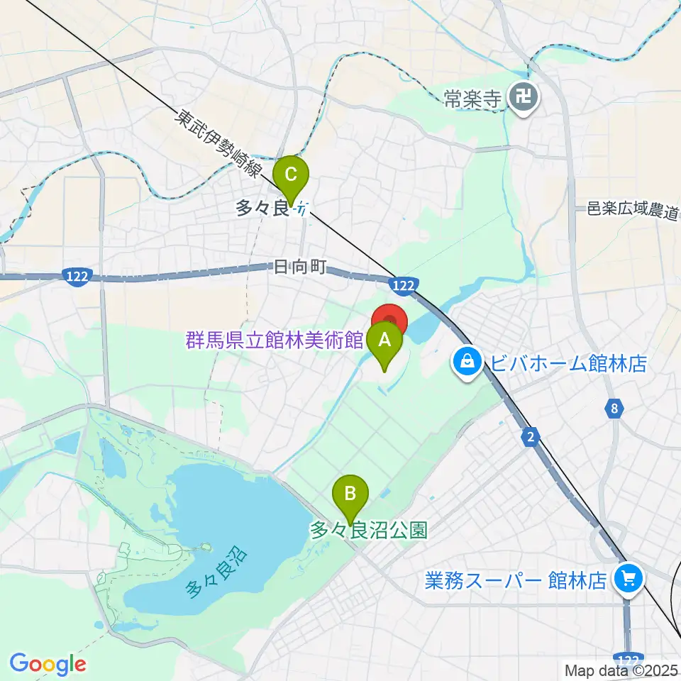 群馬県立館林美術館周辺のカフェ一覧地図