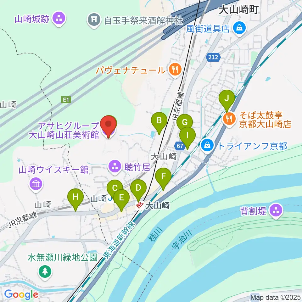 アサヒビール大山崎山荘美術館周辺のカフェ一覧地図