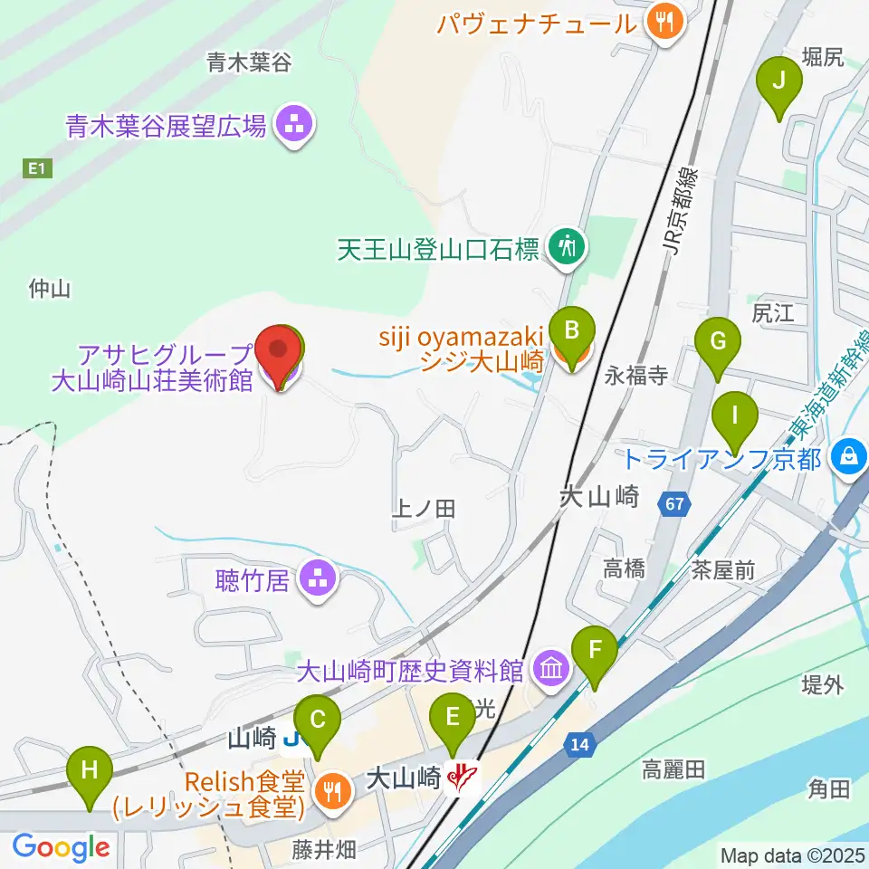 アサヒビール大山崎山荘美術館周辺のカフェ一覧地図