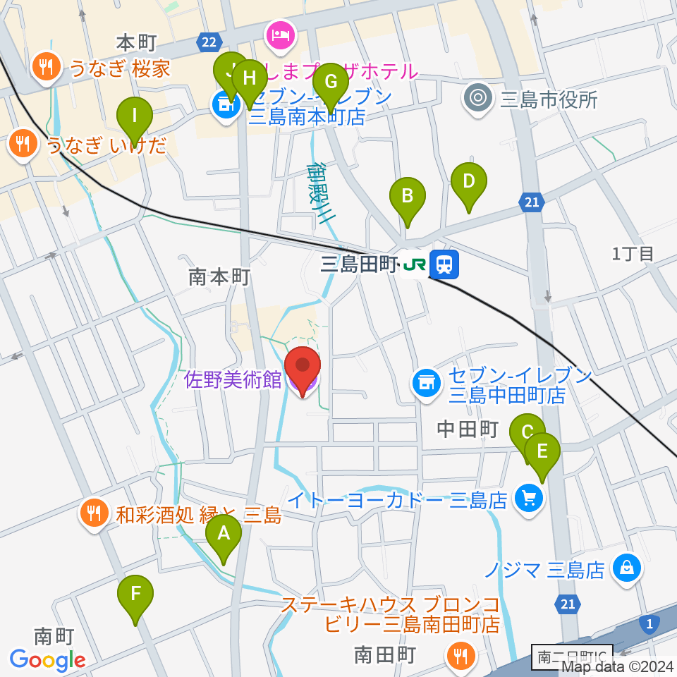 佐野美術館周辺のカフェ一覧地図