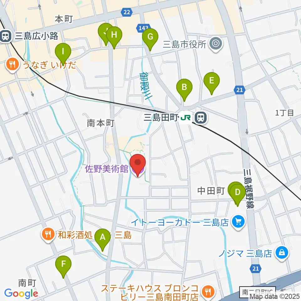 佐野美術館周辺のカフェ一覧地図