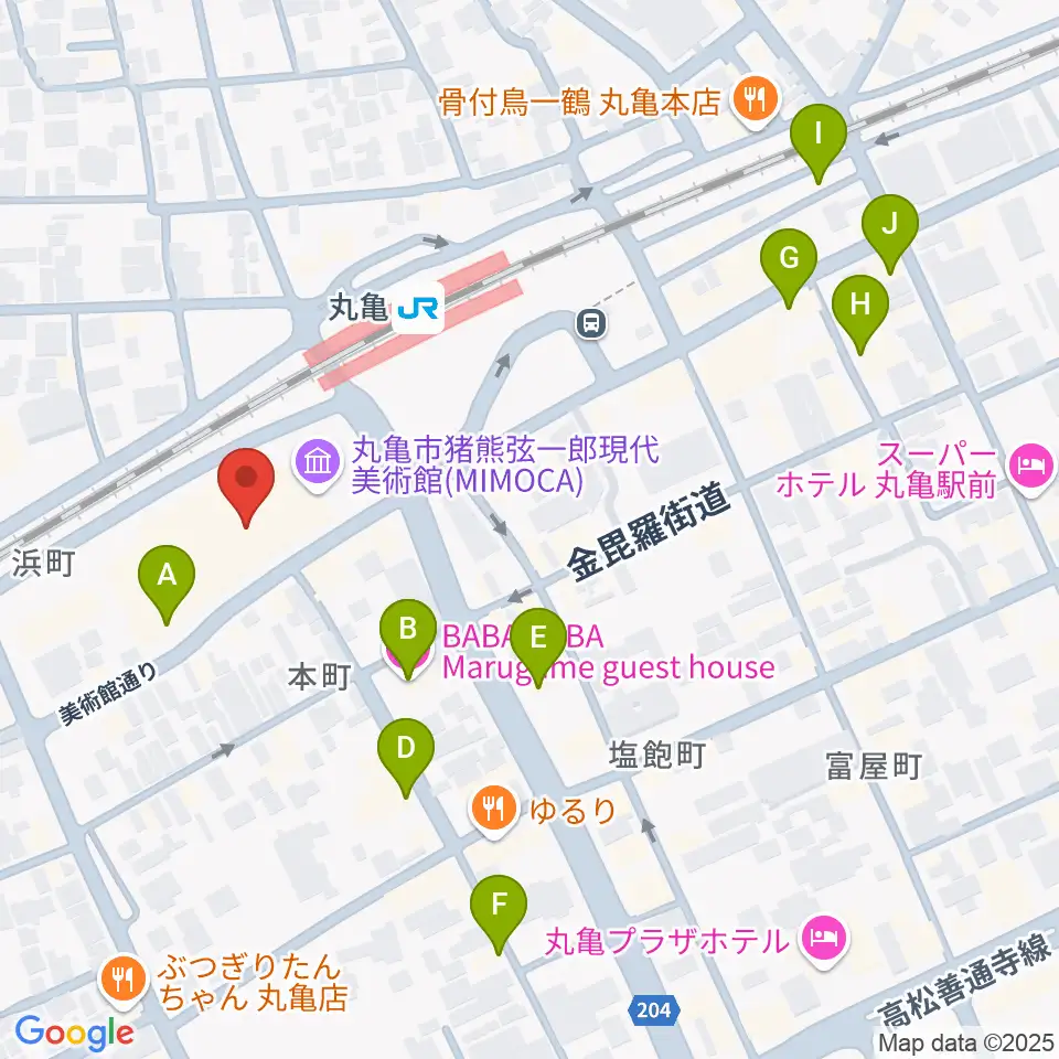 丸亀市猪熊弦一郎現代美術館(MIMOCA)周辺のカフェ一覧地図