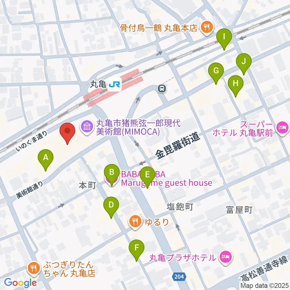 丸亀市猪熊弦一郎現代美術館（MIMOCA）周辺のカフェ一覧地図