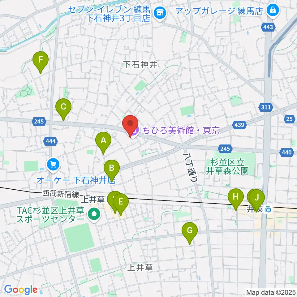 ちひろ美術館・東京周辺のカフェ一覧地図
