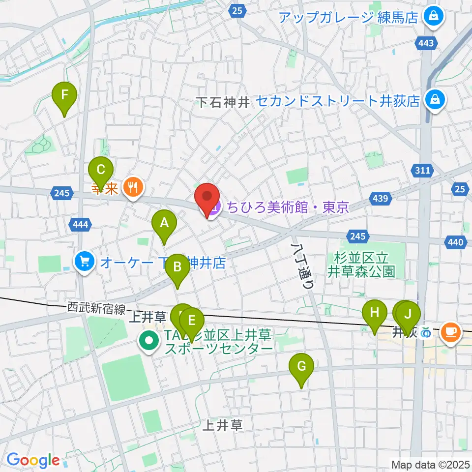 ちひろ美術館・東京周辺のカフェ一覧地図